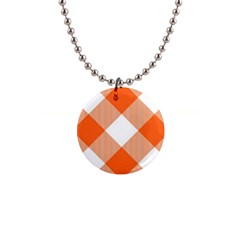 Orange And White Diagonal Plaids 1  Button Necklace by ConteMonfrey