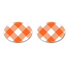 Orange And White Diagonal Plaids Cufflinks (oval) by ConteMonfrey