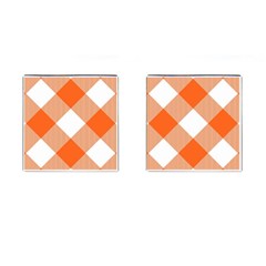 Orange And White Diagonal Plaids Cufflinks (square) by ConteMonfrey