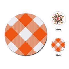 Orange and white diagonal plaids Playing Cards Single Design (Round)