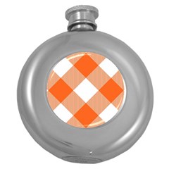 Orange and white diagonal plaids Round Hip Flask (5 oz)