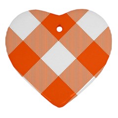 Orange And White Diagonal Plaids Heart Ornament (two Sides) by ConteMonfrey