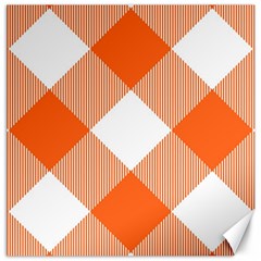 Orange and white diagonal plaids Canvas 16  x 16 