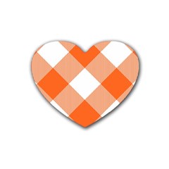 Orange And White Diagonal Plaids Rubber Coaster (heart) by ConteMonfrey