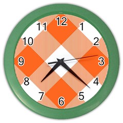 Orange and white diagonal plaids Color Wall Clock