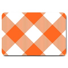 Orange and white diagonal plaids Large Doormat