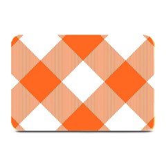 Orange and white diagonal plaids Plate Mats