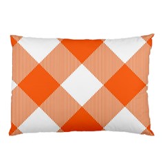 Orange And White Diagonal Plaids Pillow Case by ConteMonfrey