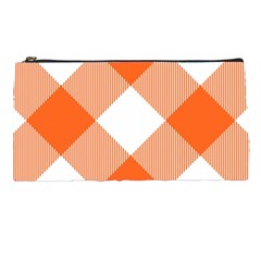 Orange and white diagonal plaids Pencil Case