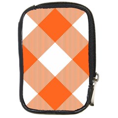 Orange and white diagonal plaids Compact Camera Leather Case