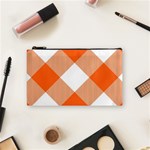 Orange and white diagonal plaids Cosmetic Bag (Small) Front