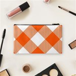 Orange and white diagonal plaids Cosmetic Bag (Small) Back