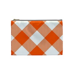 Orange and white diagonal plaids Cosmetic Bag (Medium)