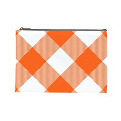 Orange and white diagonal plaids Cosmetic Bag (Large)