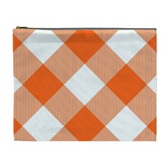 Orange and white diagonal plaids Cosmetic Bag (XL)