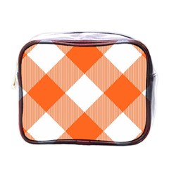 Orange and white diagonal plaids Mini Toiletries Bag (One Side)