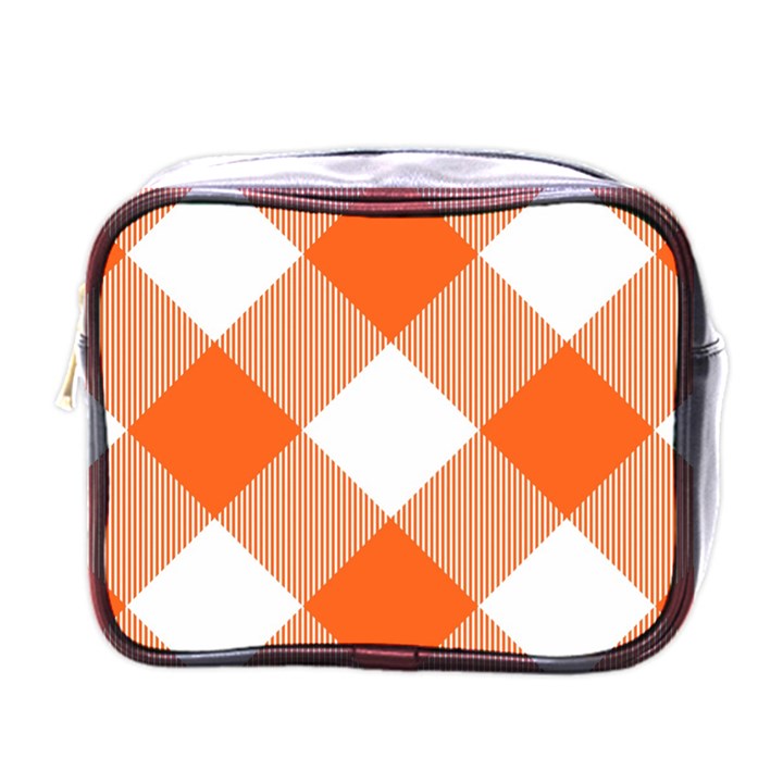 Orange and white diagonal plaids Mini Toiletries Bag (One Side)