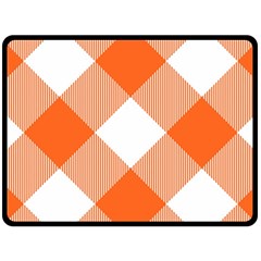 Orange and white diagonal plaids Fleece Blanket (Large) 