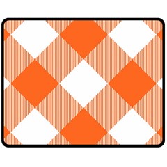 Orange and white diagonal plaids Fleece Blanket (Medium) 