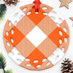 Orange and white diagonal plaids Round Filigree Ornament (Two Sides)