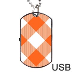 Orange and white diagonal plaids Dog Tag USB Flash (One Side)