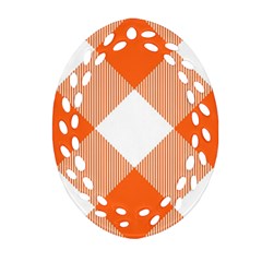 Orange And White Diagonal Plaids Ornament (oval Filigree) by ConteMonfrey