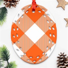 Orange and white diagonal plaids Oval Filigree Ornament (Two Sides)