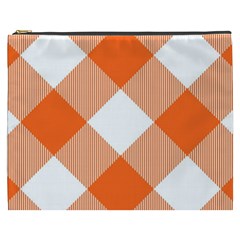 Orange and white diagonal plaids Cosmetic Bag (XXXL)