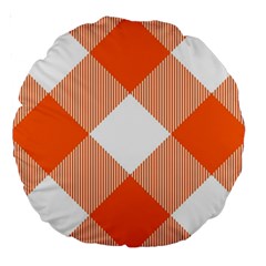 Orange and white diagonal plaids Large 18  Premium Round Cushions