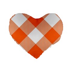 Orange and white diagonal plaids Standard 16  Premium Heart Shape Cushions