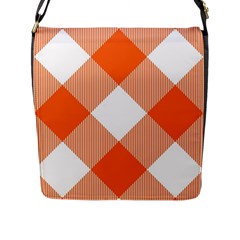 Orange and white diagonal plaids Flap Closure Messenger Bag (L)