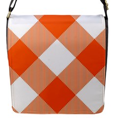 Orange and white diagonal plaids Flap Closure Messenger Bag (S)