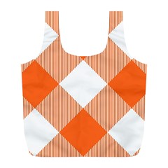 Orange and white diagonal plaids Full Print Recycle Bag (L)