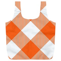 Orange and white diagonal plaids Full Print Recycle Bag (XL)