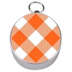 Orange and white diagonal plaids Silver Compasses