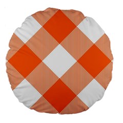 Orange and white diagonal plaids Large 18  Premium Flano Round Cushions