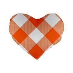 Orange and white diagonal plaids Standard 16  Premium Flano Heart Shape Cushions