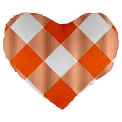 Orange And White Diagonal Plaids Large 19  Premium Flano Heart Shape Cushions by ConteMonfrey