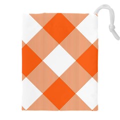 Orange And White Diagonal Plaids Drawstring Pouch (5xl) by ConteMonfrey