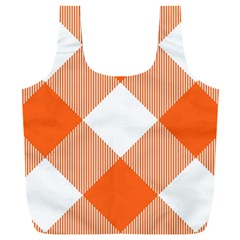 Orange and white diagonal plaids Full Print Recycle Bag (XXL)