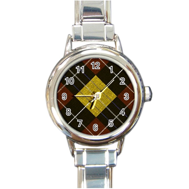 Modern Yellow golden Plaid Round Italian Charm Watch