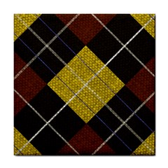 Modern Yellow Golden Plaid Tile Coaster by ConteMonfrey