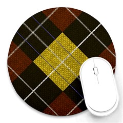 Modern Yellow Golden Plaid Round Mousepad by ConteMonfrey