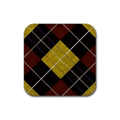 Modern Yellow Golden Plaid Rubber Coaster (square) by ConteMonfrey