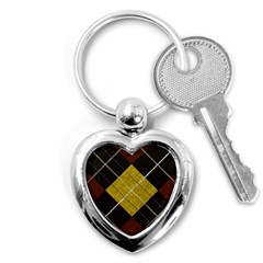 Modern Yellow Golden Plaid Key Chain (heart) by ConteMonfrey