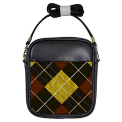 Modern Yellow Golden Plaid Girls Sling Bag by ConteMonfrey