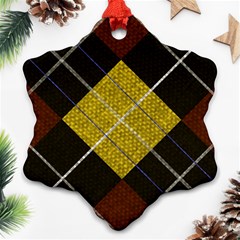 Modern Yellow Golden Plaid Snowflake Ornament (two Sides) by ConteMonfrey