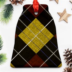 Modern Yellow Golden Plaid Bell Ornament (two Sides) by ConteMonfrey