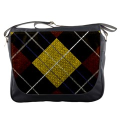 Modern Yellow Golden Plaid Messenger Bag by ConteMonfrey