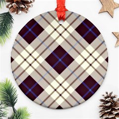 Blue, purple and white diagonal plaids Ornament (Round)